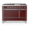 ILVE Majestic III 48-inch Dual Fuel Range with 5 Liquid Propane Burner, Griddle and Solid Door Electric Oven in Burgundy with Chrome Trim (UM48FQNR3BUCLP)