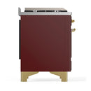 ILVE Majestic III 48-inch Dual Fuel Range with 5 Liquid Propane Burner, Griddle and Solid Door Electric Oven in Burgundy with Brass Trim (UM48FQNR3BUGLP)