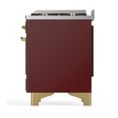 ILVE Majestic III 48-inch Dual Fuel Range with 5 Liquid Propane Burner, Griddle and Solid Door Electric Oven in Burgundy with Brass Trim (UM48FQNR3BUGLP)