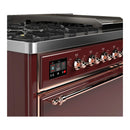 ILVE Majestic III 48-inch Dual Fuel Range with 5 Natural Gas Burner, Griddle and Solid Door Electric Oven in Burgundy with Copper Trim (UM48FQNR3BUP)