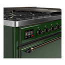 ILVE Majestic III 48-inch Dual Fuel Range with 5 Natural Gas Burner, Griddle and Solid Door Electric Oven in Emerald Green with Burnished Trim (UM48FQNR3EGB)