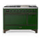 ILVE Majestic III 48-inch Dual Fuel Range with 5 Natural Gas Burner, Griddle and Solid Door Electric Oven in Emerald Green with Burnished Trim (UM48FQNR3EGB)