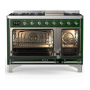 ILVE Majestic III 48-inch Dual Fuel Range with 5 Natural Gas Burner, Griddle and Solid Door Electric Oven in Emerald Green with Chrome Trim (UM48FQNR3EGC)