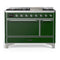 ILVE Majestic III 48-inch Dual Fuel Range with 5 Natural Gas Burner, Griddle and Solid Door Electric Oven in Emerald Green with Chrome Trim (UM48FQNR3EGC)