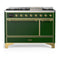 ILVE Majestic III 48-inch Dual Fuel Range with 5 Liquid Propane Burner, Griddle and Solid Door Electric Oven in Emerald Green with Brass Trim (UM48FQNR3EGGLP)