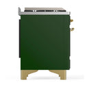 ILVE Majestic III 48-inch Dual Fuel Range with 5 Liquid Propane Burner, Griddle and Solid Door Electric Oven in Emerald Green with Brass Trim (UM48FQNR3EGGLP)