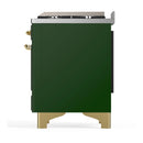 ILVE Majestic III 48-inch Dual Fuel Range with 5 Liquid Propane Burner, Griddle and Solid Door Electric Oven in Emerald Green with Brass Trim (UM48FQNR3EGGLP)
