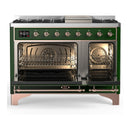 ILVE Majestic III 48-inch Dual Fuel Range with 5 Natural Gas Burner, Griddle and Solid Door Electric Oven in Emerald Green with Copper Trim (UM48FQNR3EGP)
