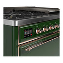 ILVE Majestic III 48-inch Dual Fuel Range with 5 Natural Gas Burner, Griddle and Solid Door Electric Oven in Emerald Green with Copper Trim (UM48FQNR3EGP)