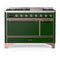 ILVE Majestic III 48-inch Dual Fuel Range with 5 Natural Gas Burner, Griddle and Solid Door Electric Oven in Emerald Green with Copper Trim (UM48FQNR3EGP)
