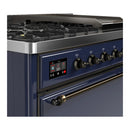 ILVE Majestic III 48-inch Dual Fuel Range with 5 Liquid Propane Burner, Griddle and Solid Door Electric Oven in Midnight Blue with Burnished Trim (UM48FQNR3MBBLP)
