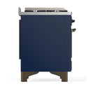 ILVE Majestic III 48-inch Dual Fuel Range with 5 Natural Gas Burner, Griddle and Solid Door Electric Oven in Midnight Blue with Burnished Trim (UM48FQNR3MBB)