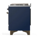 ILVE Majestic III 48-inch Dual Fuel Range with 5 Natural Gas Burner, Griddle and Solid Door Electric Oven in Midnight Blue with Burnished Trim (UM48FQNR3MBB)