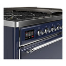 ILVE Majestic III 48-inch Dual Fuel Range with 5 Liquid Propane Burner, Griddle and Solid Door Electric Oven in Midnight Blue with Chrome Trim (UM48FQNR3MBCLP)