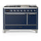 ILVE Majestic III 48-inch Dual Fuel Range with 5 Natural Gas Burner, Griddle and Solid Door Electric Oven in Midnight Blue with Chrome Trim (UM48FQNR3MBC)
