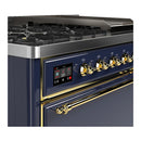 ILVE Majestic III 48-inch Dual Fuel Range with 5 Liquid Propane Burner, Griddle and Solid Door Electric Oven in Blue Grey with Brass Trim (UM48FQNR3MBGLP)