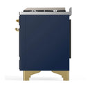 ILVE Majestic III 48-inch Dual Fuel Range with 5 Natural Gas Burner, Griddle and Solid Door Electric Oven in Blue Grey with Brass Trim (UM48FQNR3MBG)