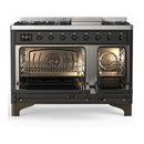 ILVE Majestic III 48-inch Dual Fuel Range with 5 Natural Gas Burner, Griddle and Solid Door Electric Oven in Graphite Matte with Burnished Trim (UM48FQNR3MGB)