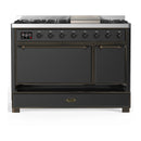 ILVE Majestic III 48-inch Dual Fuel Range with 5 Natural Gas Burner, Griddle and Solid Door Electric Oven in Graphite Matte with Burnished Trim (UM48FQNR3MGB)