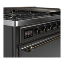 ILVE Majestic III 48-inch Dual Fuel Range with 5 Liquid Propane Burner, Griddle and Solid Door Electric Oven in Graphite Matte with Burnished Trim (UM48FQNR3MGBLP)