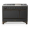 ILVE Majestic III 48-inch Dual Fuel Range with 5 Natural Gas Burner, Griddle and Solid Door Electric Oven in Graphite Matte with Burnished Trim (UM48FQNR3MGB)