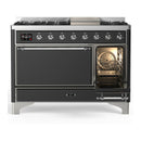 ILVE Majestic III 48-inch Dual Fuel Range with 5 Liquid Propane Burner, Griddle and Solid Door Electric Oven in Graphite Matte with Chrome Trim (UM48FQNR3MGCLP)