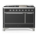 ILVE Majestic III 48-inch Dual Fuel Range with 5 Liquid Propane Burner, Griddle and Solid Door Electric Oven in Graphite Matte with Chrome Trim (UM48FQNR3MGCLP)