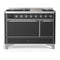 ILVE Majestic III 48-inch Dual Fuel Range with 5 Natural Gas Burner, Griddle and Solid Door Electric Oven in Graphite Matte with Chrome Trim (UM48FQNR3MGC)