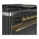 ILVE Majestic III 48-inch Dual Fuel Range with 5 Liquid Propane Burner, Griddle and Solid Door Electric Oven in Graphite Matte with Brass Trim (UM48FQNR3MGGLP)