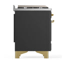 ILVE Majestic III 48-inch Dual Fuel Range with 5 Natural Gas Burner, Griddle and Solid Door Electric Oven in Graphite Matte with Brass Trim (UM48FQNR3MGG)