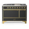 ILVE Majestic III 48-inch Dual Fuel Range with 5 Natural Gas Burner, Griddle and Solid Door Electric Oven in Graphite Matte with Brass Trim (UM48FQNR3MGG)