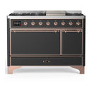 ILVE Majestic III 48-inch Dual Fuel Range with 5 Natural Gas Burner, Griddle and Solid Door Electric Oven in Graphite Matte with Copper Trim (UM48FQNR3MGP)