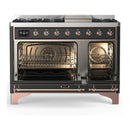 ILVE Majestic III 48-inch Dual Fuel Range with 5 Natural Gas Burner, Griddle and Solid Door Electric Oven in Graphite Matte with Copper Trim (UM48FQNR3MGP)