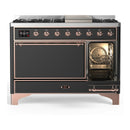 ILVE Majestic III 48-inch Dual Fuel Range with 5 Natural Gas Burner, Griddle and Solid Door Electric Oven in Graphite Matte with Copper Trim (UM48FQNR3MGP)