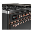ILVE Majestic III 48-inch Dual Fuel Range with 5 Natural Gas Burner, Griddle and Solid Door Electric Oven in Graphite Matte with Copper Trim (UM48FQNR3MGP)