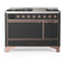 ILVE Majestic III 48-inch Dual Fuel Range with 5 Natural Gas Burner, Griddle and Solid Door Electric Oven in Graphite Matte with Copper Trim (UM48FQNR3MGP)