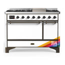 ILVE Majestic III 48-inch Dual Fuel Range with 5 Liquid Propane Burner, Griddle and Solid Door Electric Oven in RAL with Burnished Trim (UM48FQNR3RABLP)