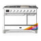 ILVE Majestic III 48-inch Dual Fuel Range with 5 Natural Gas Burner, Griddle and Solid Door Electric Oven in RAL with Chrome Trim (UM48FQNR3RAC)