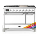 ILVE Majestic III 48-inch Dual Fuel Range with 5 Liquid Propane Burner, Griddle and Solid Door Electric Oven in RAL with Chrome Trim (UM48FQNR3RACLP)