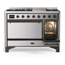 ILVE Majestic III 48-inch Dual Fuel Range with 5 Natural Gas Burner, Griddle and Solid Door Electric Oven in Stainless Steel with Burnished Trim (UM48FQNR3SSB)