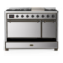 ILVE Majestic III 48-inch Dual Fuel Range with 5 Natural Gas Burner, Griddle and Solid Door Electric Oven in Stainless Steel with Burnished Trim (UM48FQNR3SSB)