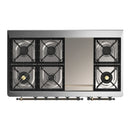 ILVE Majestic III 48-inch Dual Fuel Range with 5 Natural Gas Burner, Griddle and Solid Door Electric Oven in Stainless Steel with Burnished Trim (UM48FQNR3SSB)