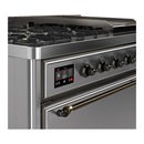 ILVE Majestic III 48-inch Dual Fuel Range with 5 Natural Gas Burner, Griddle and Solid Door Electric Oven in Stainless Steel with Burnished Trim (UM48FQNR3SSB)