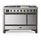 ILVE Majestic III 48-inch Dual Fuel Range with 5 Natural Gas Burner, Griddle and Solid Door Electric Oven in Stainless Steel with Burnished Trim (UM48FQNR3SSB)