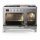 ILVE Majestic III 48-inch Dual Fuel Range with 5 Natural Gas Burner, Griddle and Solid Door Electric Oven in Stainless Steel with Chrome Trim (UM48FQNR3SSC)