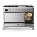 ILVE Majestic III 48-inch Dual Fuel Range with 5 Natural Gas Burner, Griddle and Solid Door Electric Oven in Stainless Steel with Chrome Trim (UM48FQNR3SSC)