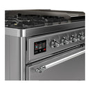 ILVE Majestic III 48-inch Dual Fuel Range with 5 Natural Gas Burner, Griddle and Solid Door Electric Oven in Stainless Steel with Chrome Trim (UM48FQNR3SSC)