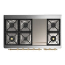 ILVE Majestic III 48-inch Dual Fuel Range with 5 Natural Gas Burner, Griddle and Solid Door Electric Oven in Stainless Steel with Brass Trim (UM48FQNR3SSG)