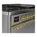ILVE Majestic III 48-inch Dual Fuel Range with 5 Natural Gas Burner, Griddle and Solid Door Electric Oven in Stainless Steel with Brass Trim (UM48FQNR3SSG)