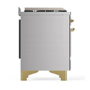 ILVE Majestic III 48-inch Dual Fuel Range with 5 Natural Gas Burner, Griddle and Solid Door Electric Oven in Stainless Steel with Brass Trim (UM48FQNR3SSG)